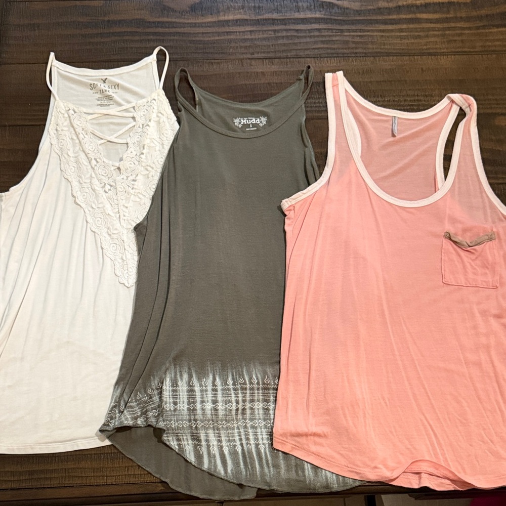 American Eagle Outfitters Women's Tank Tops - Cream, Gray, Pink